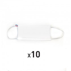 Lot de 10 masques tissus blanc - lavable et réutilisable 50 lavages - Adultes - Catégorie 1