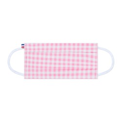 Masque tissu à carreaux blanc et rose - lavable et réutilisable 50 lavages - Adultes - Catégorie 1