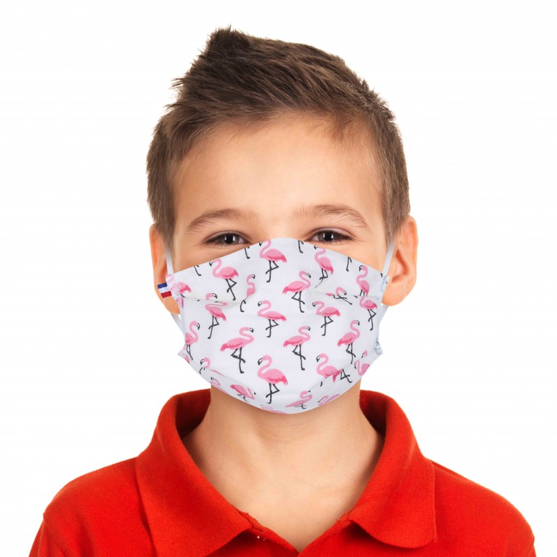 Masque De Protection En Tissu AFNOR #71 – Motif Flamants Roses – Avec 1 Filtre Ions Ag