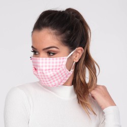 Masque tissu à carreaux blanc et rose - lavable et réutilisable 50 lavages - Adultes - Catégorie 1