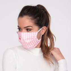 Masque tissu à carreaux blanc et rose - lavable et réutilisable 50 lavages - Adultes - Catégorie 1