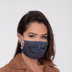 Foulard Et Masque En Tissu Assortis - Bleu & Noir