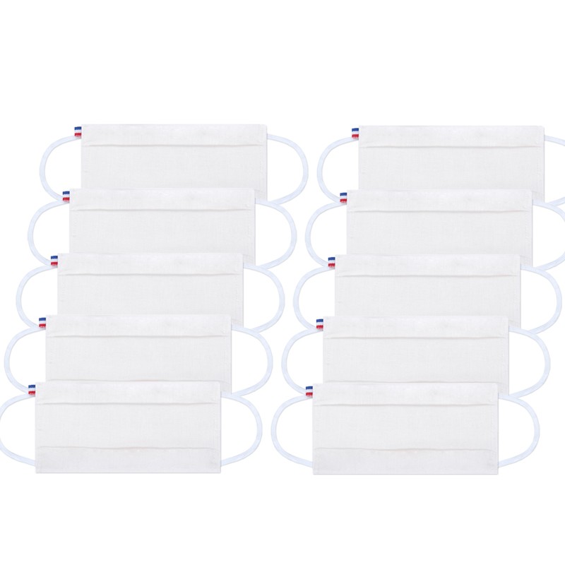 Lot de 2 masques de protection visage lavable 50 fois pour enfant - 3  couches en tissu - Blanc - Certifié UNS1 - La Poste