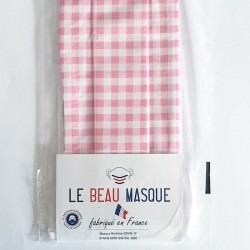 Masque tissu à carreaux blanc et rose - lavable et réutilisable 50 lavages - Adultes - Catégorie 1