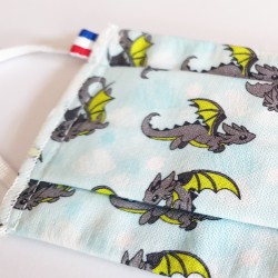 MASQUE DRAGONS TISSU ENFANT - LAVABLE ET RÉUTILISABLE 50 LAVAGES - CATÉGORIE 1