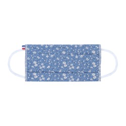 Masque tissu bleu Motifs fleuris - lavable et réutilisable 50 lavages - Adultes - Catégorie 1