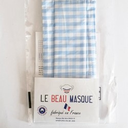 Masque tissu bleu clair motifs 8 - Masque bleu clair lavable et réutilisable 50 lavages - Adultes - Catégorie 1