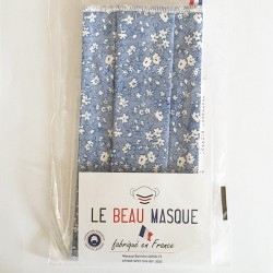 Masque tissu bleu Motifs fleuris - lavable et réutilisable 50 lavages - Adultes - Catégorie 1