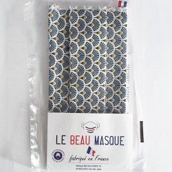 Masque tissu bleu - Motifs à plumes bleu - lavable et réutilisable 50 lavages - Adultes - Catégorie 1