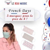 Aujourd'hui c’est les FRENCH DAYS !!! 🇫🇷

Profitez de l’événement pour vous faire plaisir avec de nouveaux masques. 
Pour l’occasion nous vous proposons une belle offre : 4 masques achetés / 1 masque offert !

Vous trouverez forcément votre bonheur parmi notre large gamme : adultes, enfants, colorés, à motifs, unis, avec un message ? Tout y est alors n’hésitez plus !

Et en plus, c’est Made in France à petit prix ! 💰

👉 https://www.lebeaumasque.fr/

#masque #frenchdays #promo #soldes #tissu #afnor #accessoires #madeinfrance #protection
